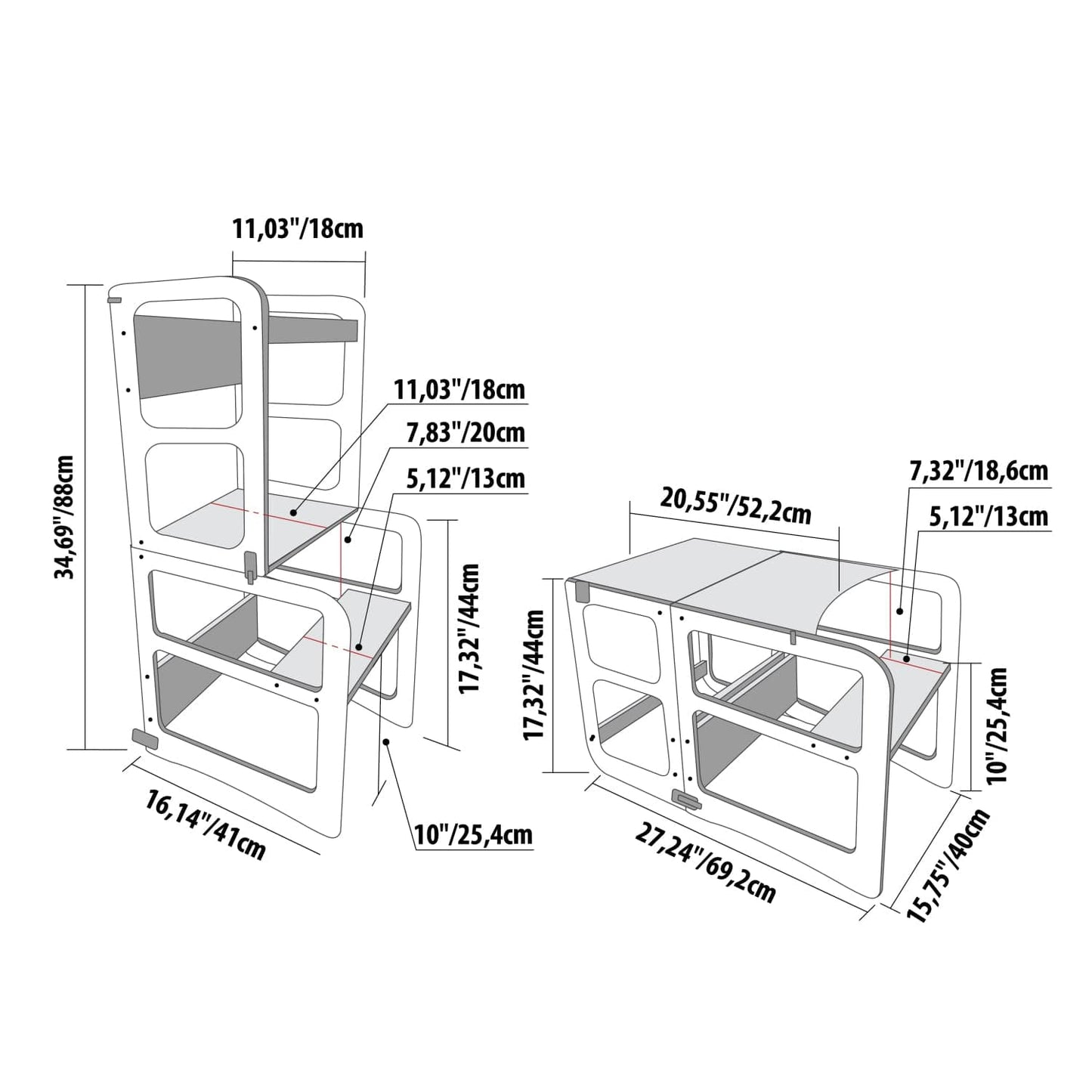 Montessori House Bed 2in1 Kitchen Tower / Table & Chair