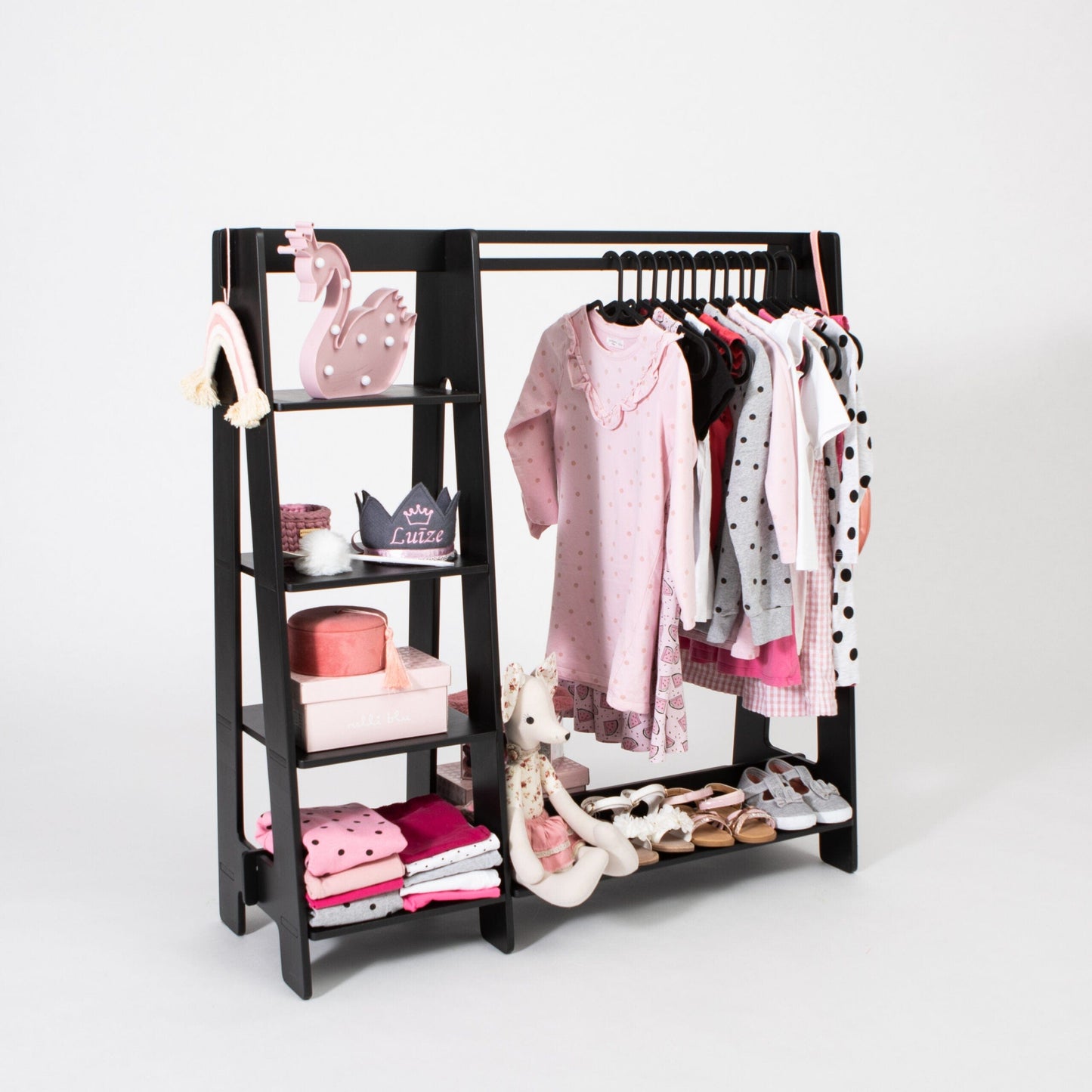 Montessori House Bed Clothing Rack with Shelves for Toddlers