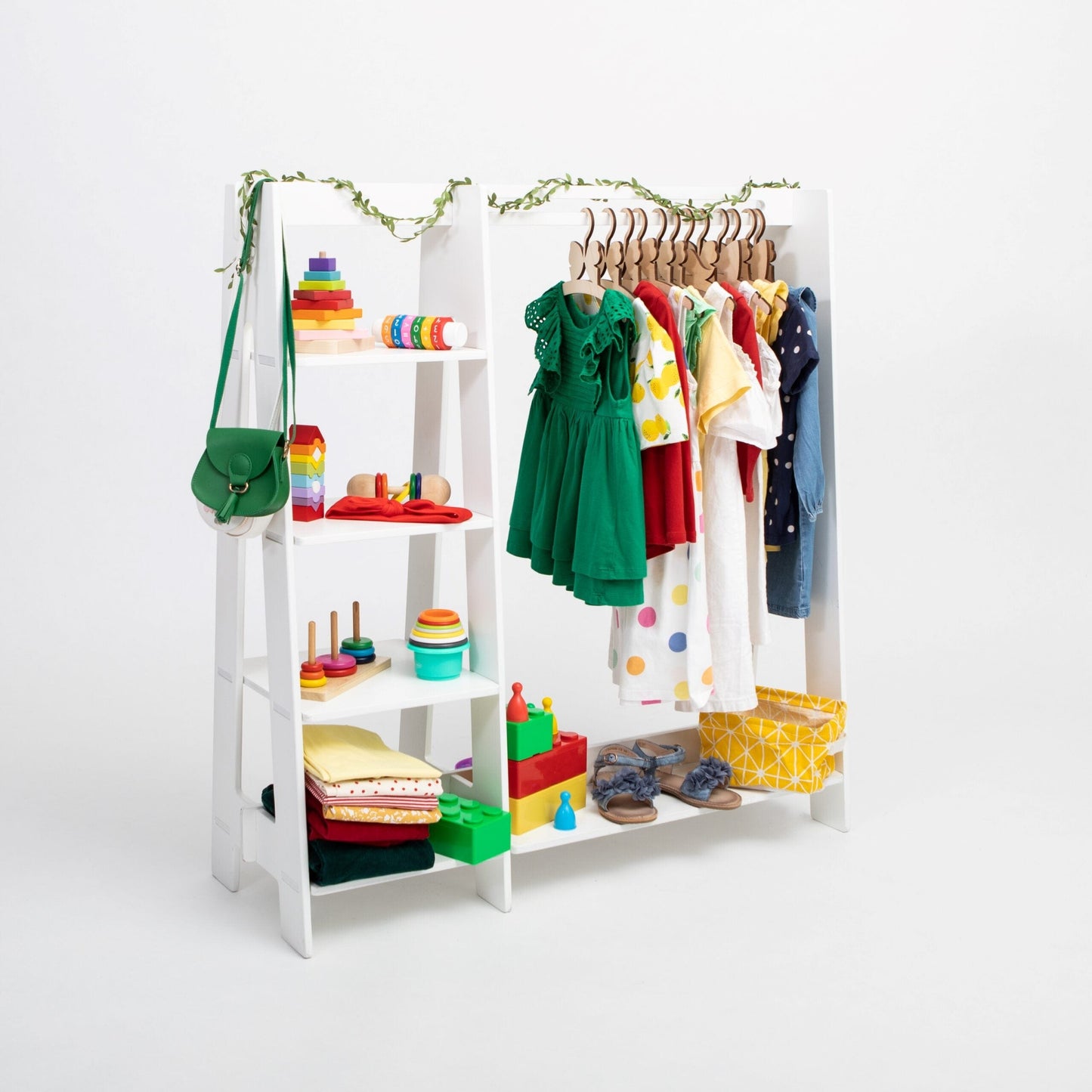 Montessori House Bed Clothing Rack with Shelves for Toddlers