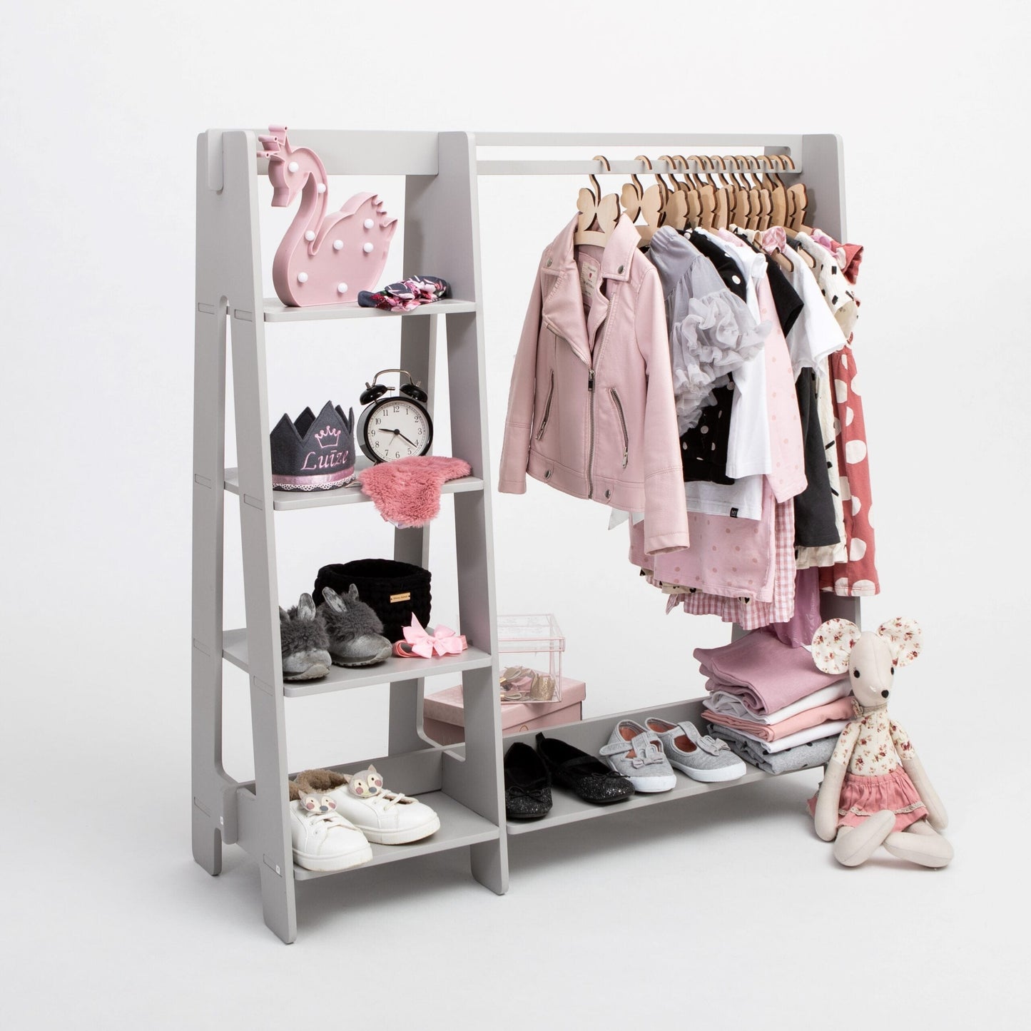 Montessori House Bed Clothing Rack with Shelves for Toddlers