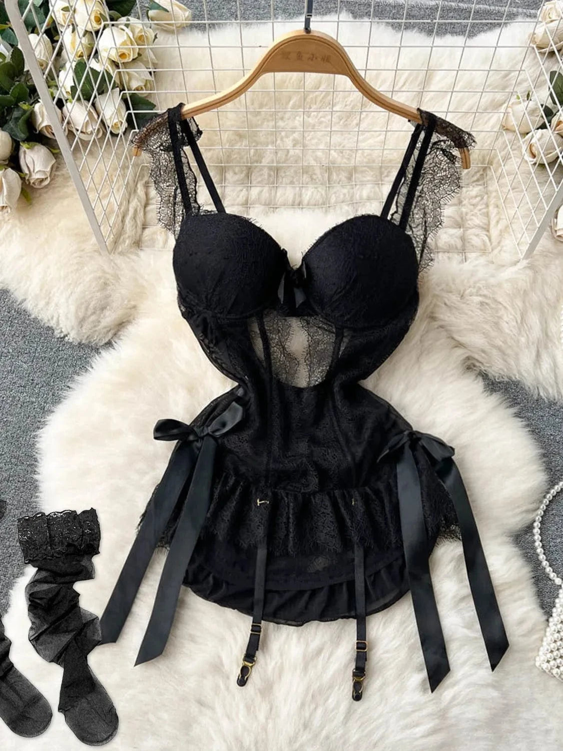 cudo Nightwear Black / S Taurus Nightwear with Stockings Set