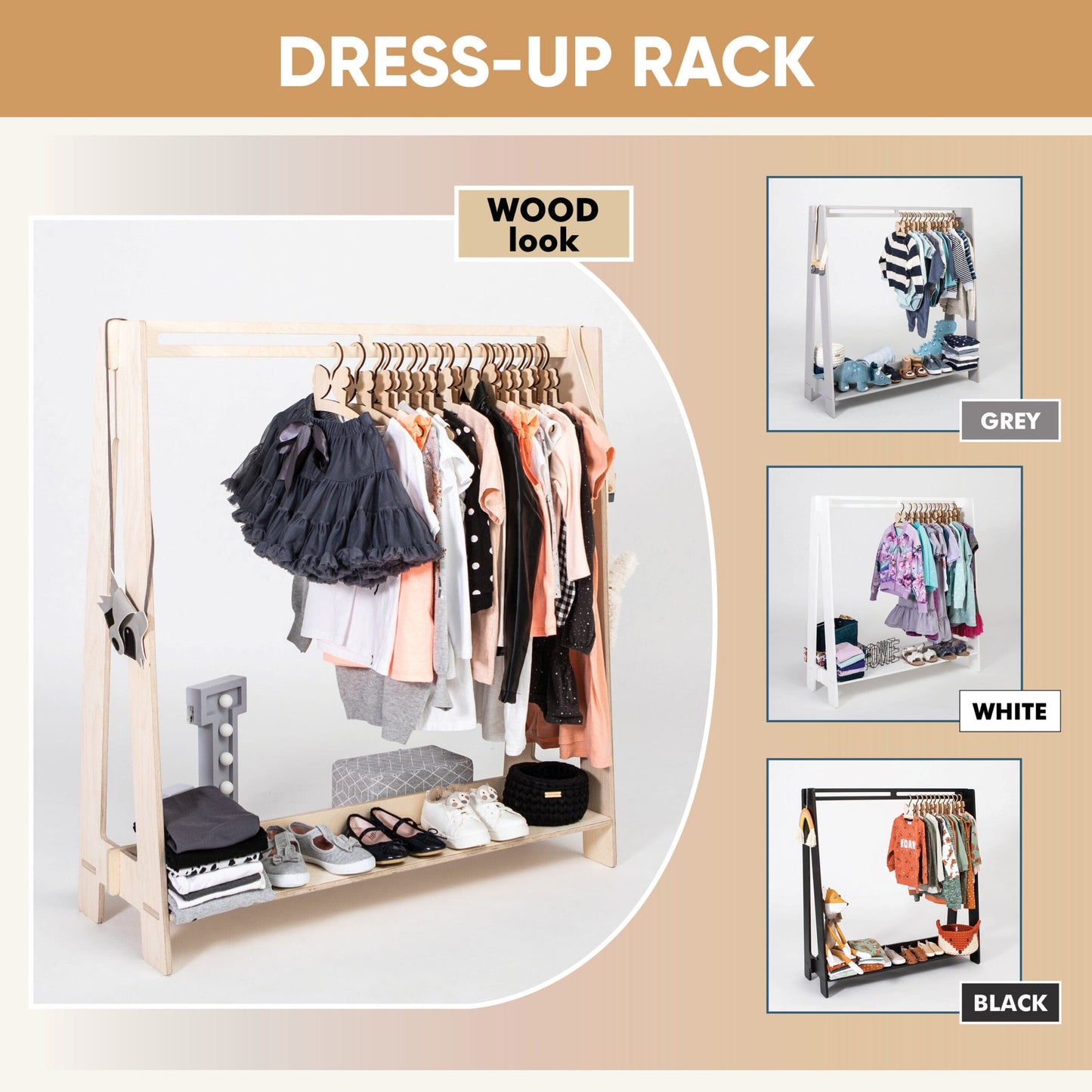 Montessori House Bed Toddlers Clothing Rack for Hangers