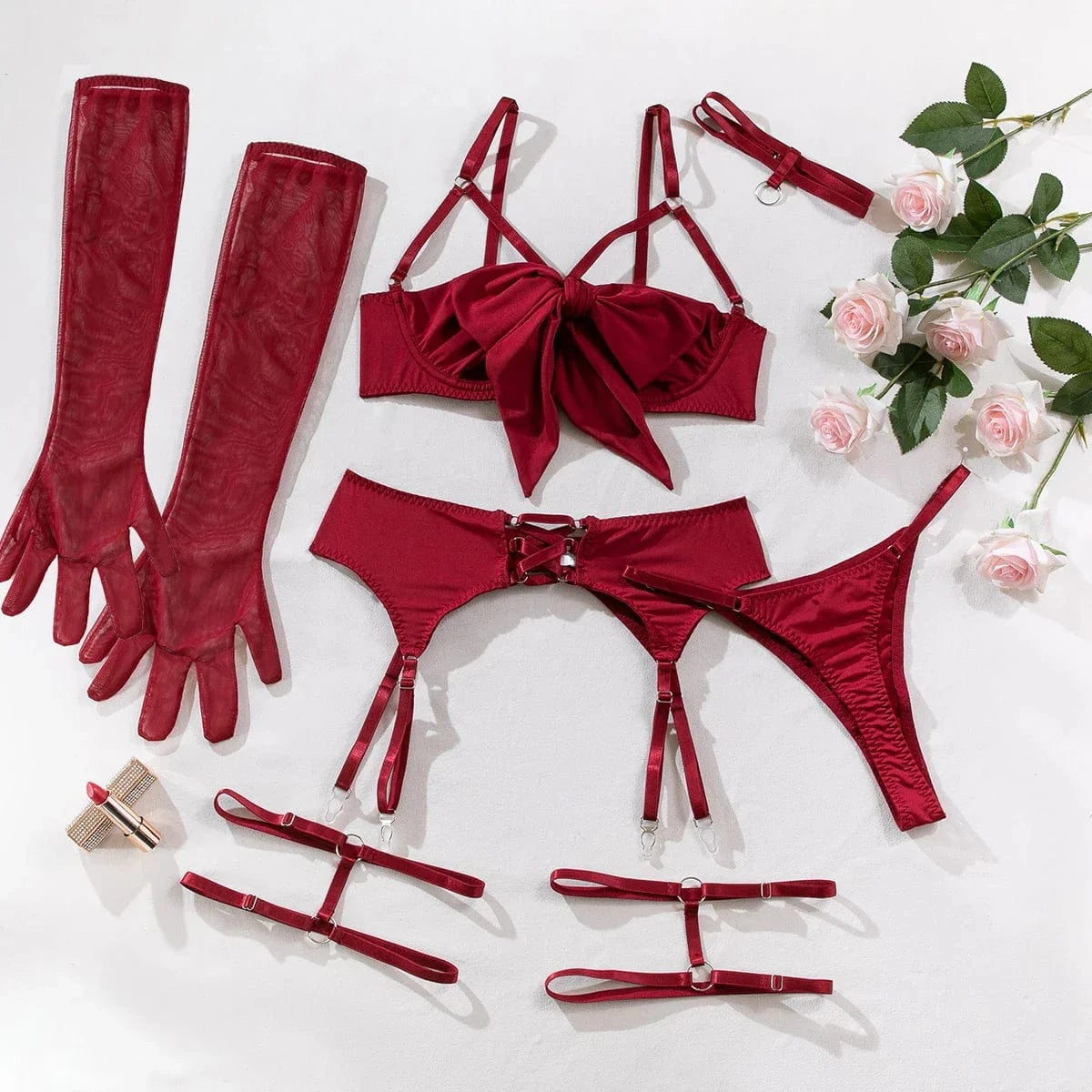 cudo Lingerie sets CORRECTEEEEEE Claret / S Valentine's Day Evening Lingerie Set