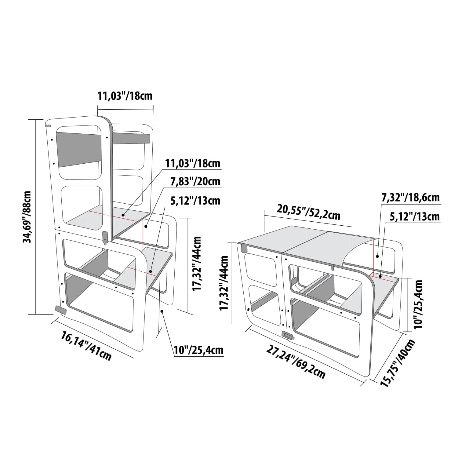 Montessori House Bed 2in1 Kitchen Tower / Table & Chair