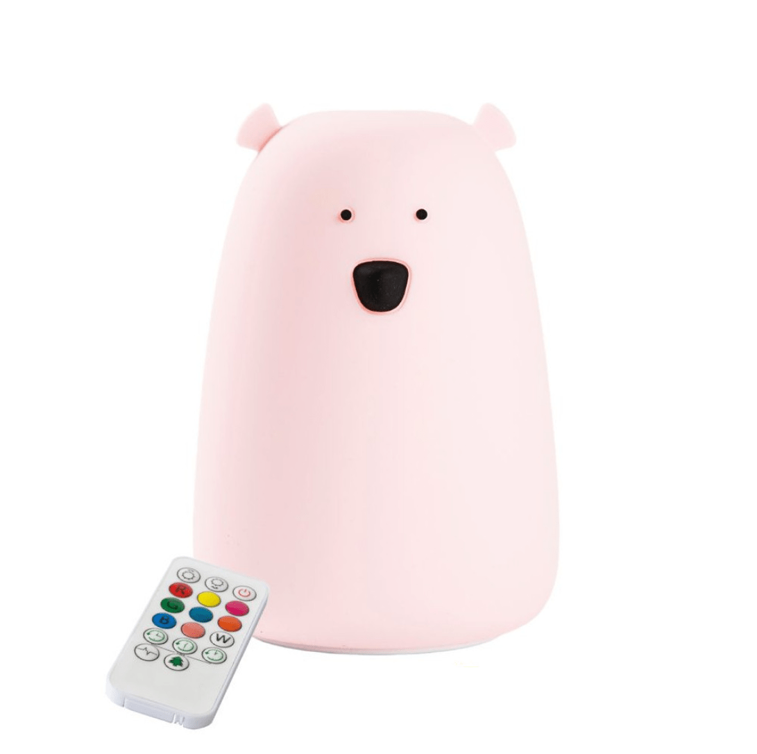 Rabbit & Friends Big Bear Silicone Lamp with Remote - Pink