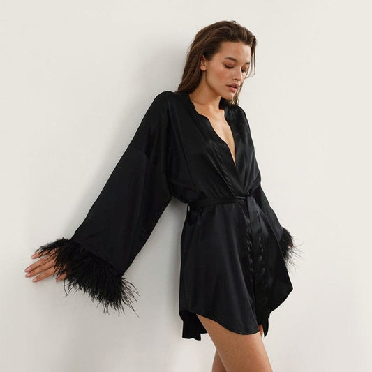 cudo Nightwear Black / S Canes Venatici bathrobe with decorative sleeves