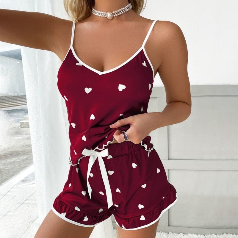 cudo Nightwear Claret / S Canis Minor Women's Heart Pajamas