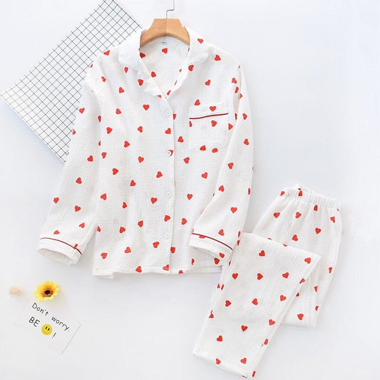 cudo Nightwear White / S/M Delphinus cotton pajama set for women with hearts