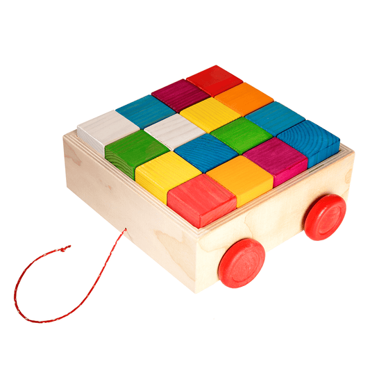 ROOSI Traditional Toys Hand-made Colorful Wooden Building Blocks for Kids – 16 pieces