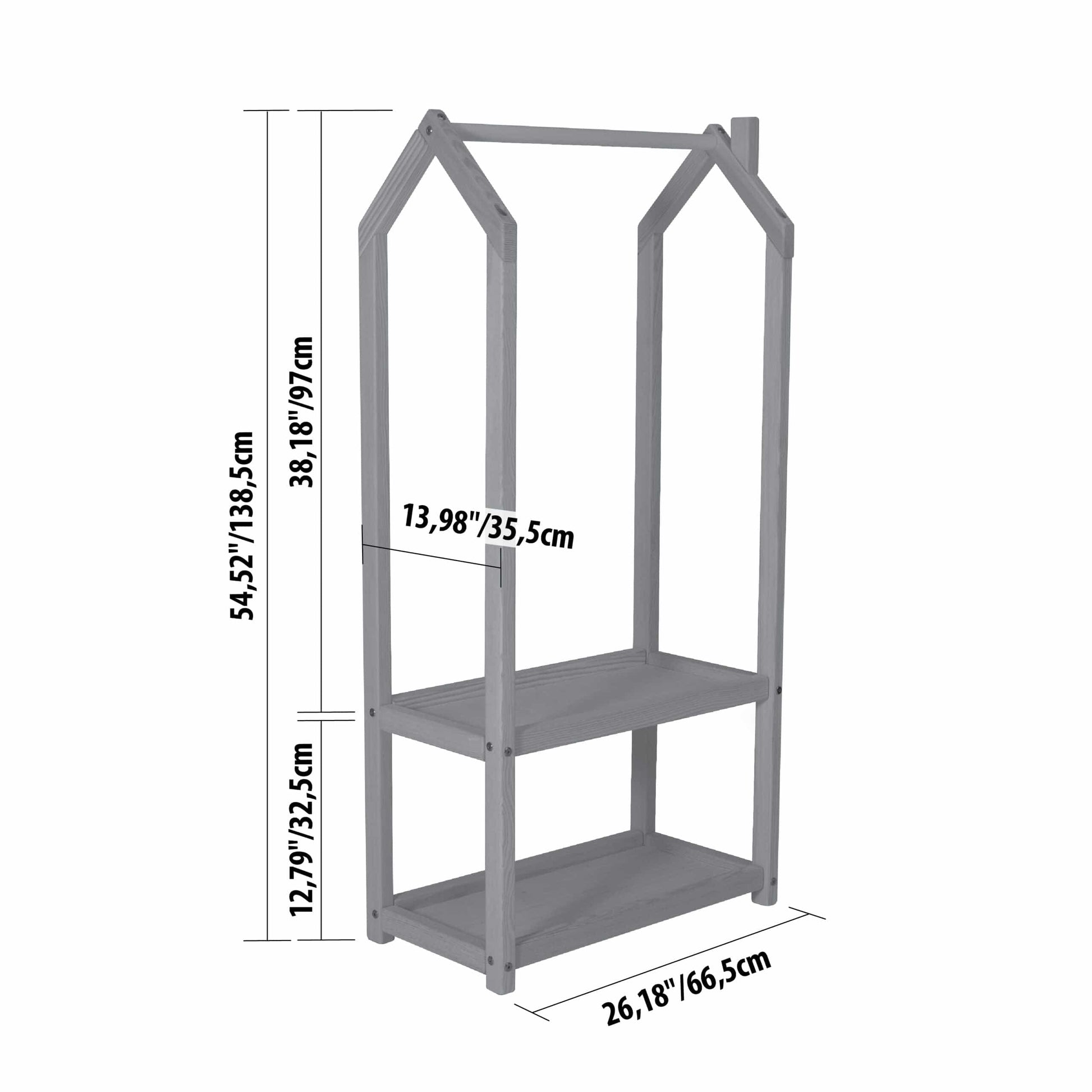 Montessori House Bed House Shaped Clothing Rack with Storage