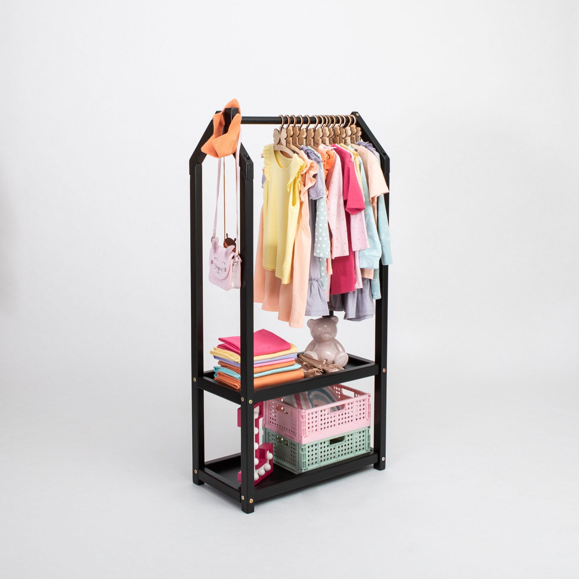 Montessori House Bed House Shaped Clothing Rack with Storage