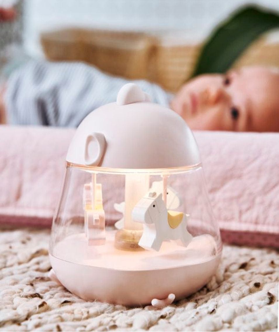 Rabbit & Friends Lamp with Carousel and Music - Pink
