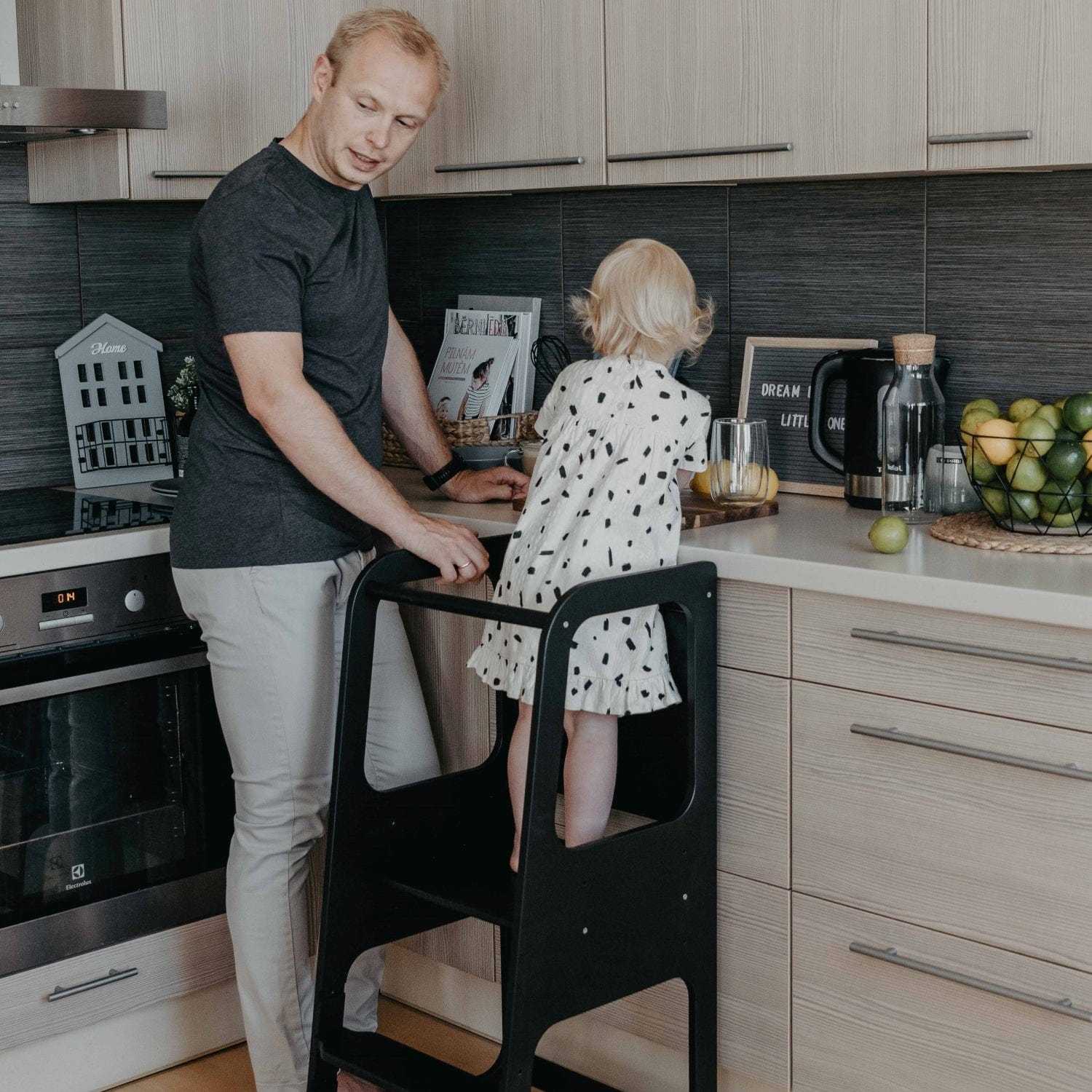 Montessori House Bed Montessori Helper Tower Step Stool / Kitchen Tower with BLACKBOARD