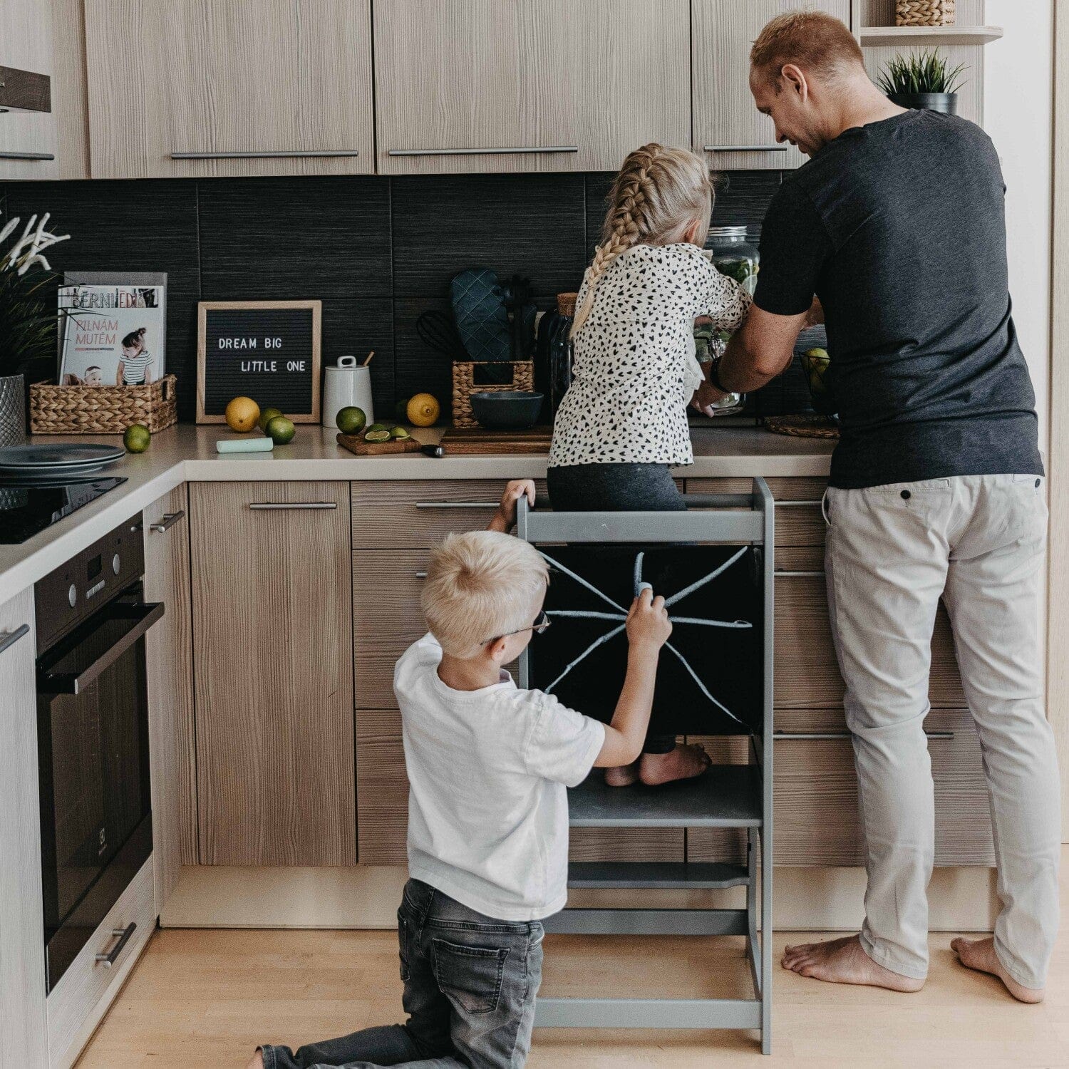 Montessori House Bed Montessori Helper Tower Step Stool / Kitchen Tower with BLACKBOARD