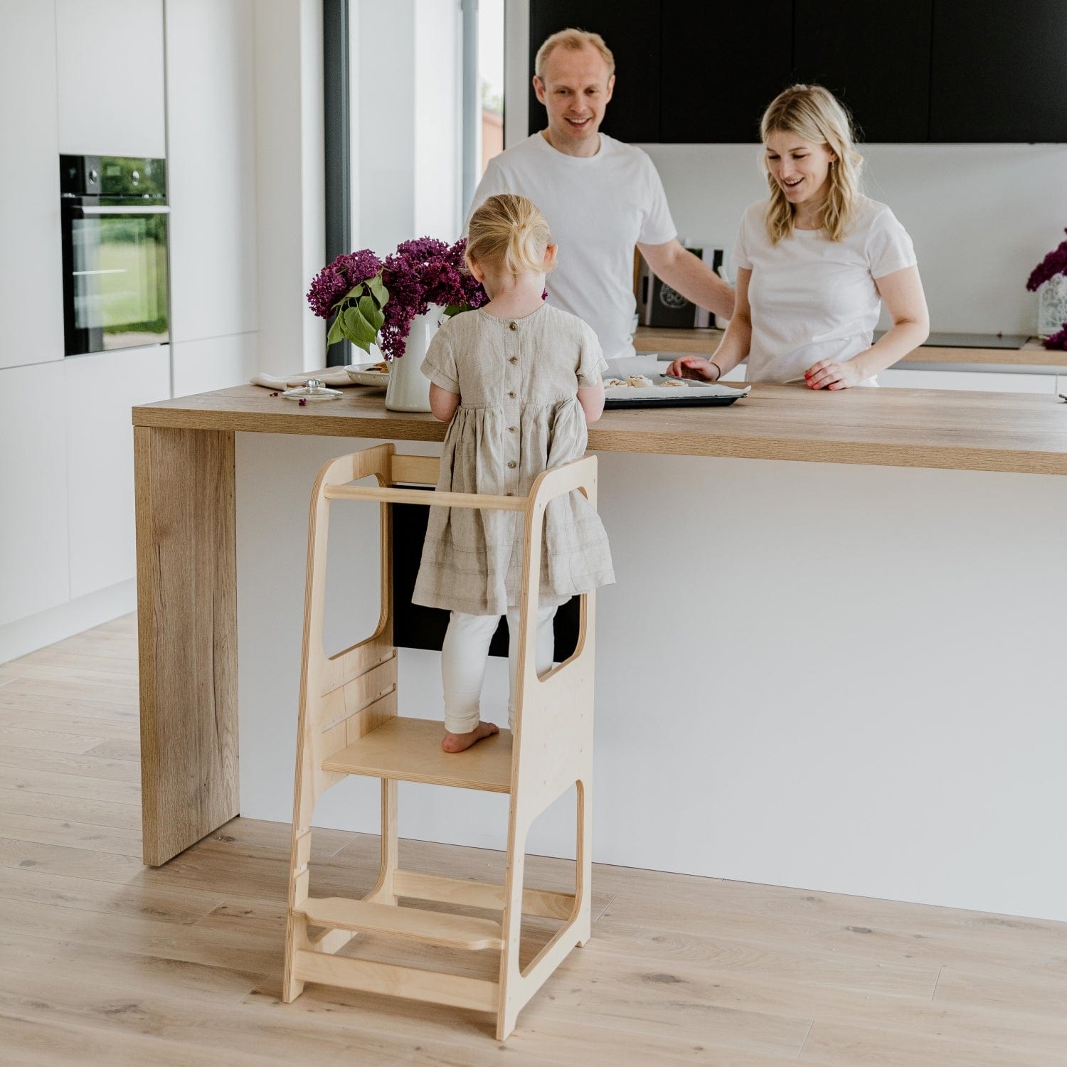 Montessori House Bed Montessori Helper Tower Step Stool / Kitchen Tower with BLACKBOARD