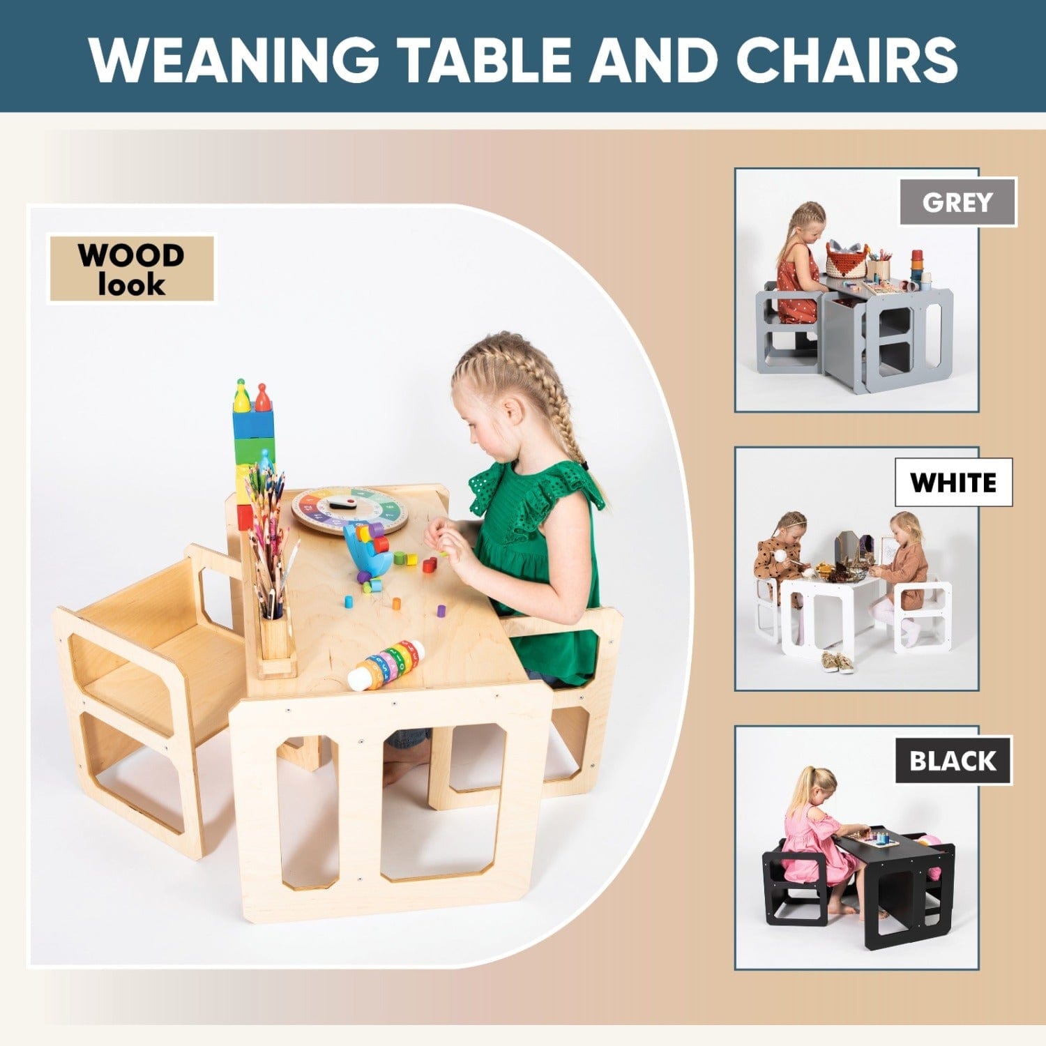 Montessori House Bed Montessori Weaning Table and Chair Set - with 2 Chairs