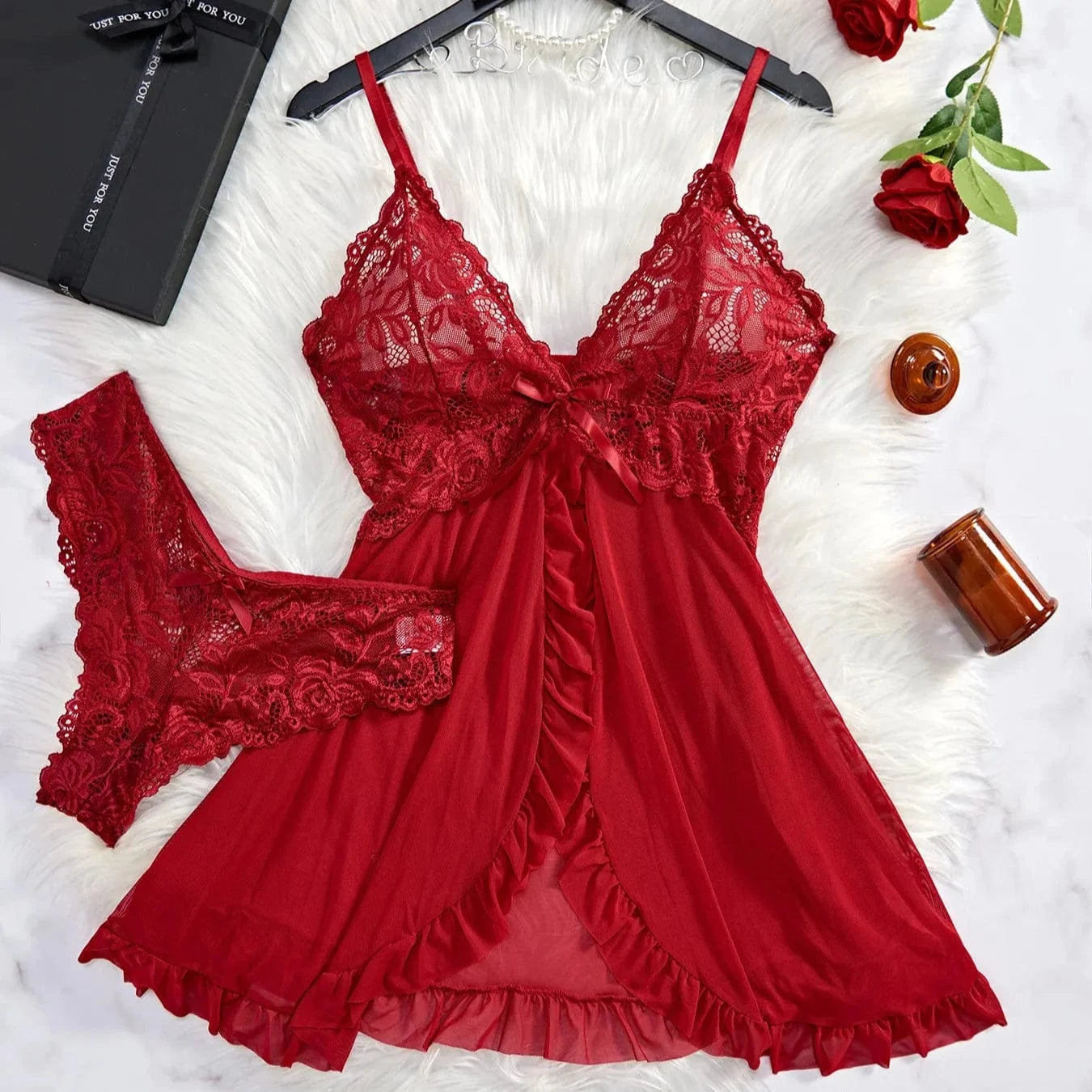 cudo Nightwear Claret / S Nightgown with a sensual slit and panties in the Canis Maior set