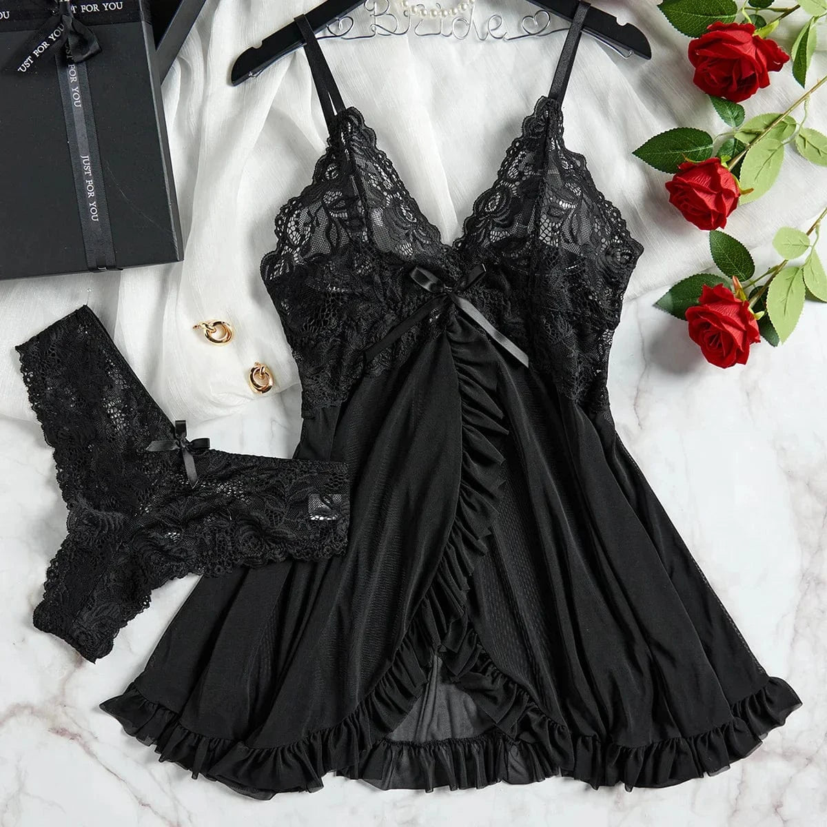 cudo Nightwear Black / S Nightgown with a sensual slit and panties in the Canis Maior set