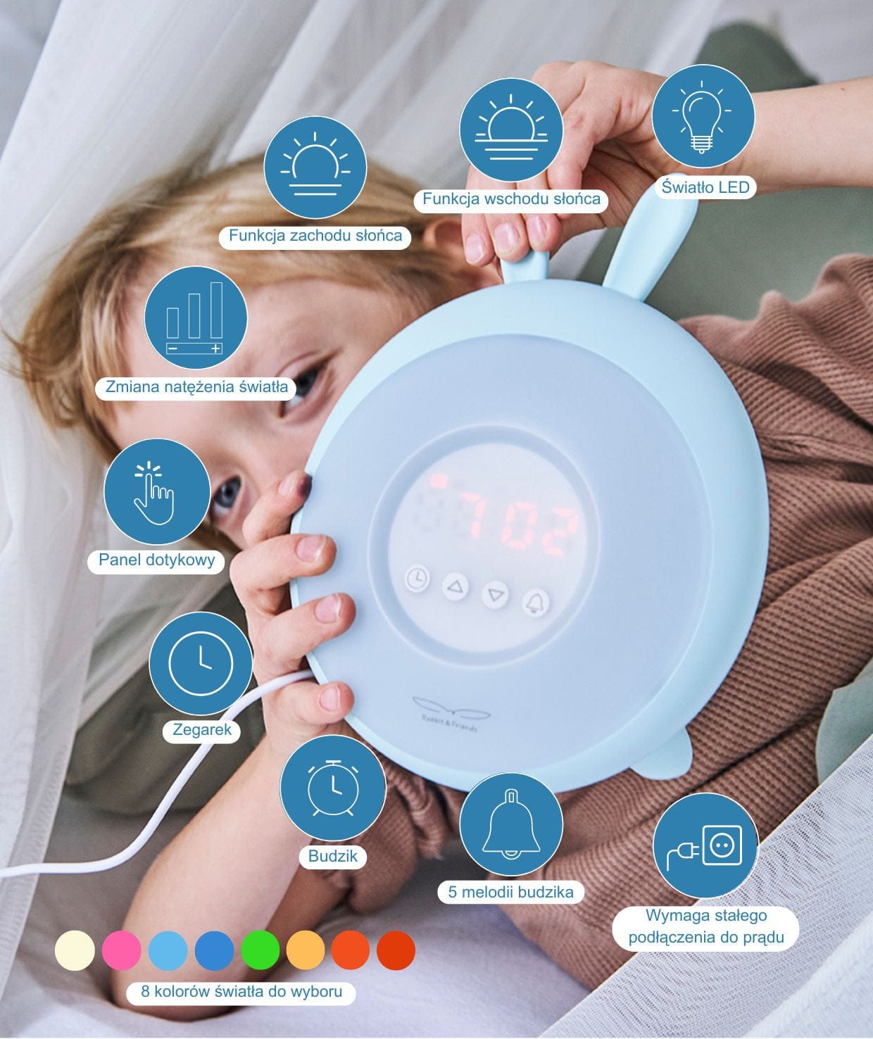 Rabbit & Friends Rabbit Lamp with Alarm Clock – Blue