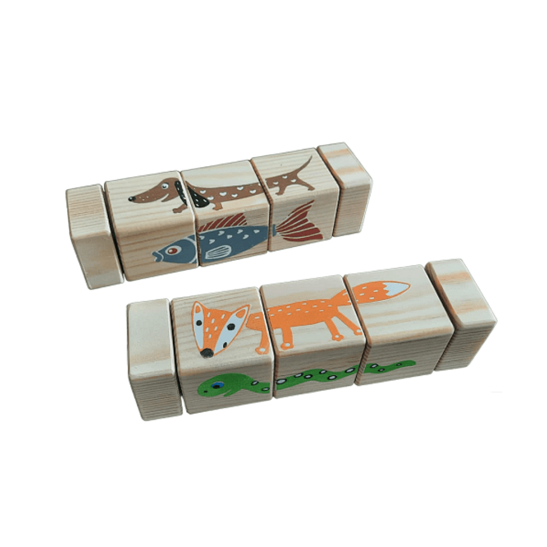 ROOSI Traditional Toys Rotating Blocks with Animals for Kids
