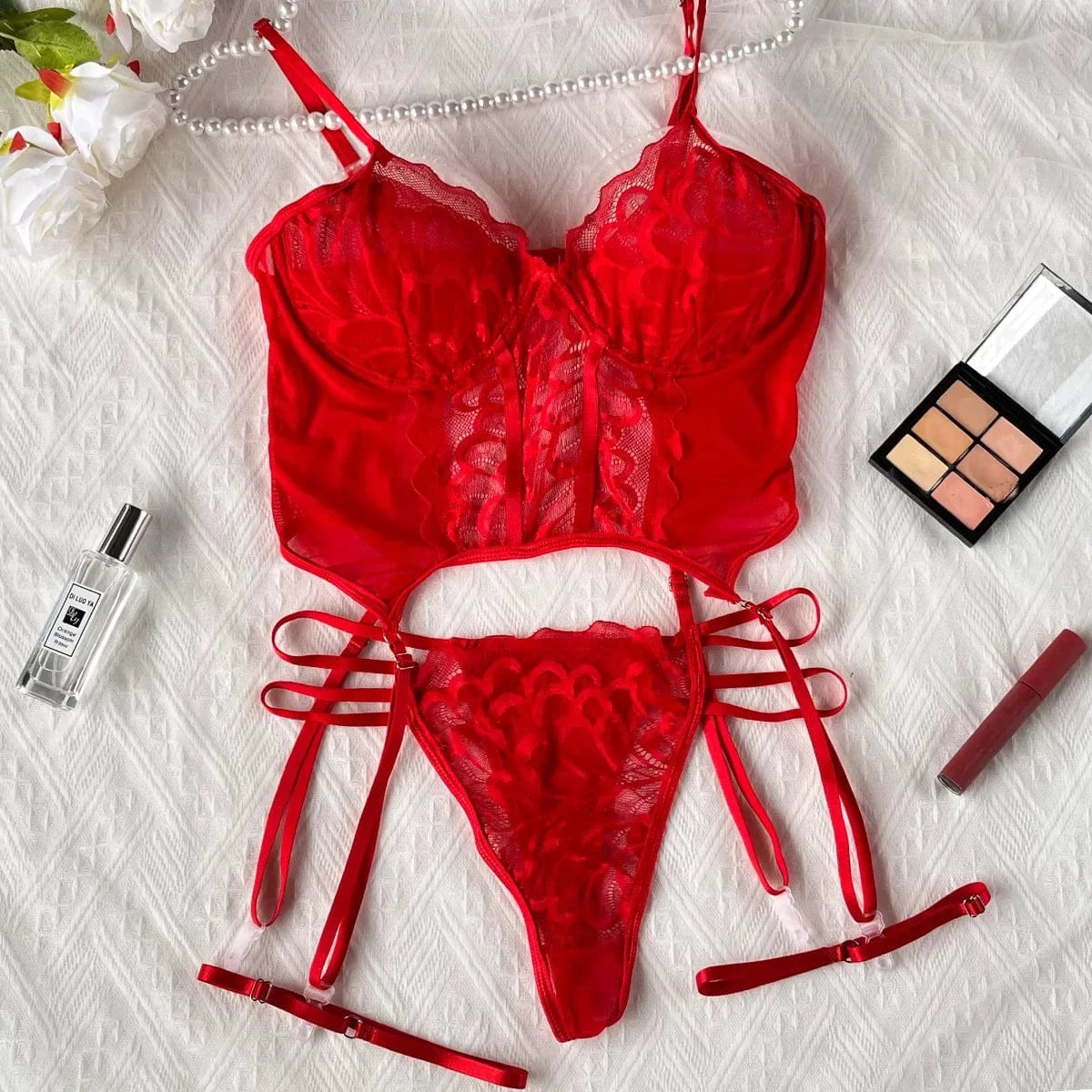 cudo Lingerie sets CORRECTEEEEEE Red / S Triangulum lace lingerie set