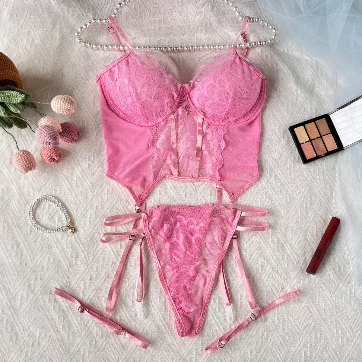 cudo Lingerie sets CORRECTEEEEEE Pink / S Triangulum lace lingerie set