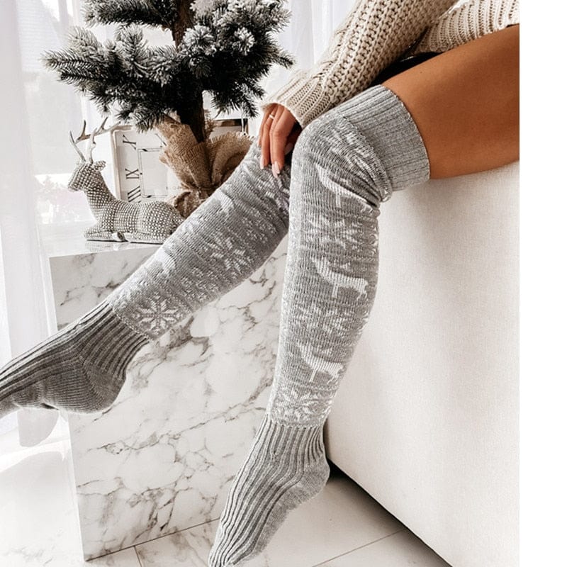 cudo Holidays Gray / S Winter Dust Over-the-Knee Socks